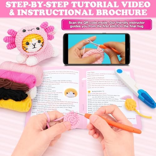 Crochet Kit for Beginners, Cat Dress in Axolotl Crochet Kit, Complete Crochet Animal Kit with Step-by-Step Video Tutorials, Easy Knitting Kit for Adults, DIY Cat Craft Kit for Galentines Gifts - Image 2