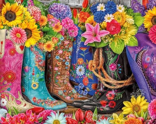GEEHEIY Paint by Numbers Kit for Adults, Floral Cowboy Boots, 16 x 20 Inch by GEEHEIY