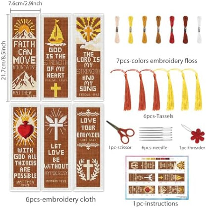 INFUNLY 6-Pack Bible Verse Cross Stitch Bookmark Kit 3x8.5 Inch Cotton-Linen Pre-Printed Pattern DIY Embroidery Craft Set with Felt Backing for Church Gift Home Hobby Book Lovers Readers - Image 2