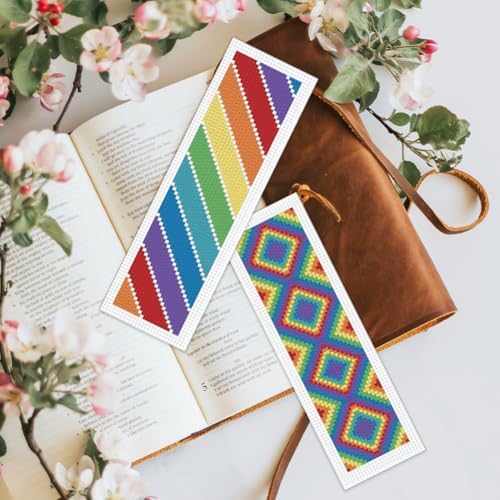 BEUNITONE Cross Stitch Bookmark Kit 6 Pcs Rainbow DIY Bookmarks Cross Stitch Kits for Adults Beginners Love Heart Pre-Sorted Floss Cross-Stitch Stamped Embroidery Kit with Instruction 8''x2.4'' - Image 7