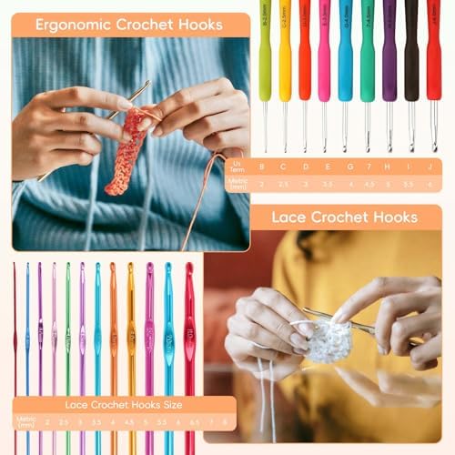 HATINXIA Crochet Hooks, 85pcs Crochet Hook Set with Storage Case, Yarn Crochet Kit for Beginners, Ergonomic Crochect Needles DIY Knitting Accessories Tools for Experienced Crochet Lovers, C2 Cat - Image 4