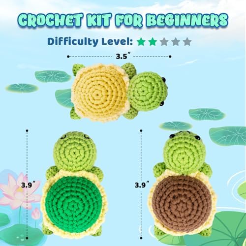 Totiro Crochet Kit for Beginners, Turtle Amigurumi Starter Kit, Easy DIY Craft Set with Step-by-Step Video Tutorials, 3 Pack Animal Crochet Pattern Learning Kit for Teens Adults Birthday Gift - Image 5