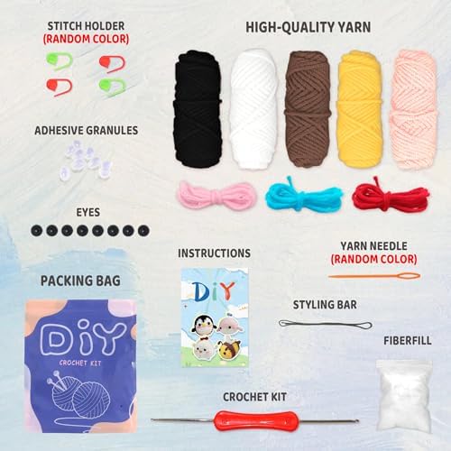 YAMAXIN Crochet Kit for Beginners Adults – 4PCS Animal Amigurumi Yarn Craft Kit with Hooks, Tools & Video Tutorials – DIY Crochet Starter Set (Chick, Whale, Penguin, Bee) - Image 3