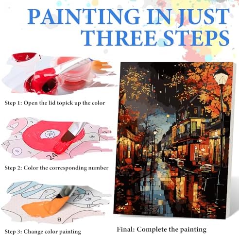 PRASIO Framed Paint by Numbers Kit for Adults Beginner, Landscape Adult Paint by Number Kits on Canvas Framed, DIY Acrylic Watercolor Oil Paint by Numbers with Frame for Gift Home Decor 16x20 Inch - Image 3