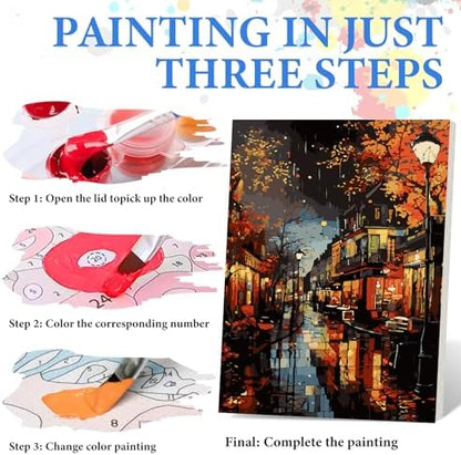PRASIO Framed Paint by Numbers Kit for Adults Beginner, Landscape Adult Paint by Number Kits on Canvas Framed, DIY Acrylic Watercolor Oil Paint by Numbers with Frame for Gift Home Decor 16x20 Inch - Image 3