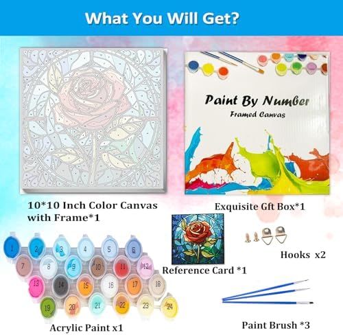 Artunion Framed Paint by Numbers Kit for Adults Beginners & Kids Ages 8-12,Red Rose Flower Paint by Number with Frame, Stained Glass Paint by Numbers Kit on Canvas 10 * 10 Inch Without Easel - Image 4