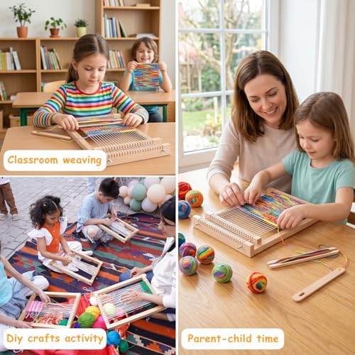 Wooden Weaving Loom Kit for Kids,Arts and Crafts Mini Weaving Loom with 13 roll Colorful Yarns,11.4" x 7.5" Hand-Knitting Frame Looms for Easy Weaving,Weaving Loom and Yarns for Beginners and Adults - Image 3