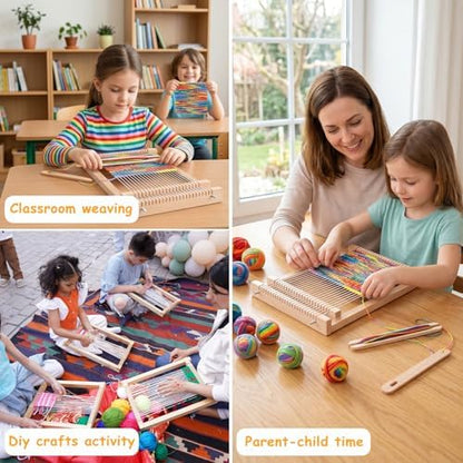 Wooden Weaving Loom Kit for Kids,Arts and Crafts Mini Weaving Loom with 13 roll Colorful Yarns,11.4" x 7.5" Hand-Knitting Frame Looms for Easy Weaving,Weaving Loom and Yarns for Beginners and Adults - Image 3