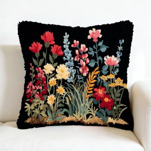 DIY Latch Hook Pillow Kit Wild Flowers with Black 43x43cm-2 by Unknown
