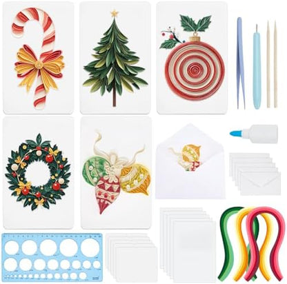 WEBEEDY 20 Sets Christmas Paper Quilling Kit Handmade Greeting Card with Envelopes 3D Christmas Trees Wreaths Ball Stars Card Making Kit with Instuction for Adult Beginner Holiday Decor Gift by WEBEEDY