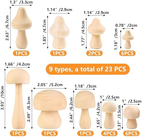 23 Pcs Unfinished Wooden Mushroom Craft Kit with 2 Brushes 9 Sizes - Image 6