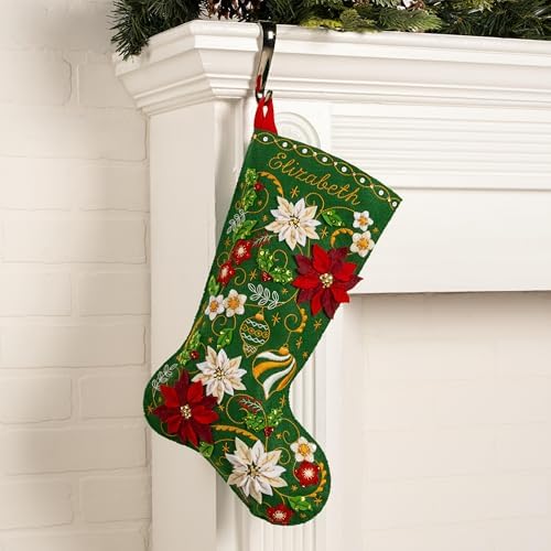 Bucilla Felt Applique 18" Stocking Making Kit, Poinsettia Elegance, Perfect for Holiday DIY Arts and Crafts, 89684E - Image 2