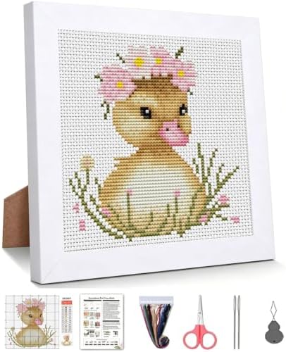 Cute Duck Stamped Cross Stitch Kits for Beginners Adults with Framed by WUSARPLY