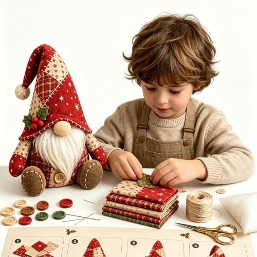 3D DIY Animal Patchwork Sewing Kit, Handmade Fabric Craft Set for Gnome and Cat Decor, Suitable for Adult Beginner DIY Projects (Red) - Image 2