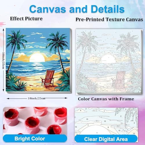 Artunion Framed Paint by Numbers Kit for Adults Beginners & Kids Ages 8-12,Summer Beach Paint by Number with Frame,Sunset Beach Paint by Numbers Kit on Canvas 10 * 10 Inch Without Easel - Image 3