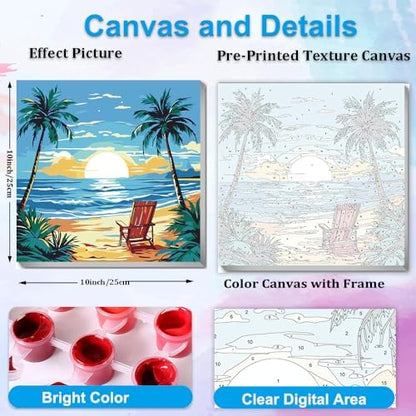 Artunion Framed Paint by Numbers Kit for Adults Beginners & Kids Ages 8-12,Summer Beach Paint by Number with Frame,Sunset Beach Paint by Numbers Kit on Canvas 10 * 10 Inch Without Easel - Image 3