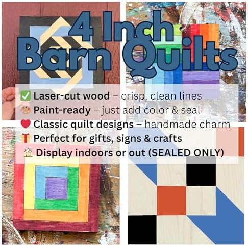 Set of 4 Coasters Small Barn Quilt Kit DIY Pattern Unfinished Wood Quilting Block Sign Paintable Art for Adults and Kids (Log Cabin, Road to Oklahoma, Slip Knot, Rail Fence) - Image 6