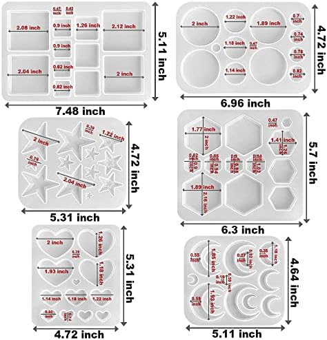 RESINWORLD Multi-Functional Small Silicone Molds Set for Resin, Earrings Resin Molds, Hexagon Round Crescent Moon Pentagram Heart Molds for Keychain Badge Reel Pendant Charm Earrings Jewelry Making - Image 2
