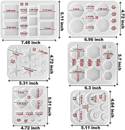 RESINWORLD Multi-Functional Small Silicone Molds Set for Resin, Earrings Resin Molds, Hexagon Round Crescent Moon Pentagram Heart Molds for Keychain Badge Reel Pendant Charm Earrings Jewelry Making - Image 2