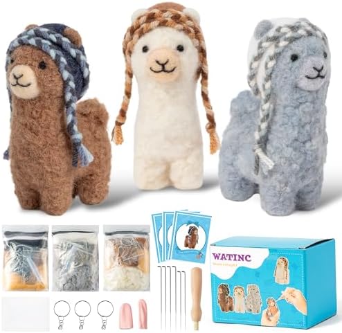 WATINC Needle Felting Kit - 3 Set Unique Different Cute Doll Wool Felt Needle Tools Foam Pad Instruction, DIY Home Decoration Craft Party Supplies for Art Work Starter Beginners (Alpaca) by WATINC