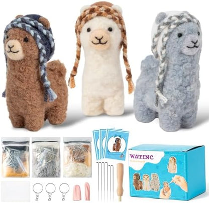 WATINC Needle Felting Kit - 3 Set Unique Different Cute Doll Wool Felt Needle Tools Foam Pad Instruction, DIY Home Decoration Craft Party Supplies for Art Work Starter Beginners (Alpaca) by WATINC