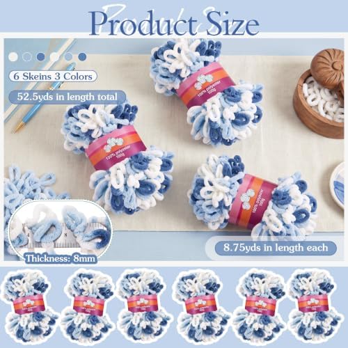 Threlaco 6 Skeins Loop Yarn for Finger Knitting, 600g, Blue Ombre - Image 2