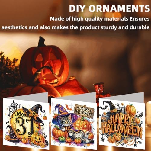 jinglinhh 6pcs Diamond Art Painting Halloween Pumpkin Witch Hat Cat Greeting Cards with Envelopes, DIY Card Making Kits for Adults, Diamond Art Postcards Christmas Cards Craft Gifts - Image 6