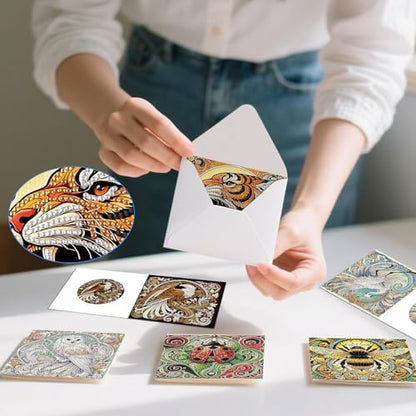 6 Pack Animal Diamond Art Greeting Cards with Envelopes, DIY 5D Diamond Painting Card Kit Featuring Phoenix Owl Bee Eagle Ladybug and Tiger, Handmade Rhinestone Craft Cards for Birthday and Holiday - Image 5