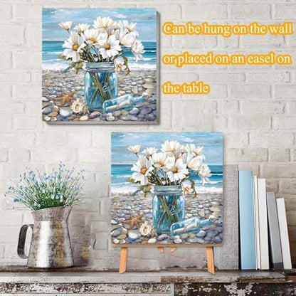 VIGEGU Beach Flowers Paint by Numbers Kit for Adults with Frame - Image 2