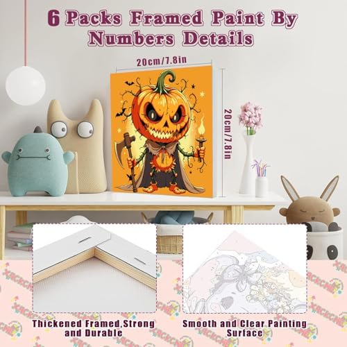 SYDYLH 6 Pcs Framed Easy Halloween Paint by Numbers for Adult/Kids 8x8in - Image 2