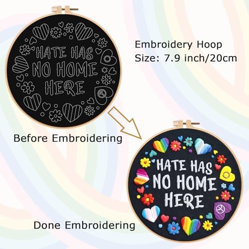 Nuberlic Embroidery Kit for Beginners - LGBT Love Pattern Adults Starter Cross Stitch Kit DIY Needlepoint with Hoop, Pre-Printed Fabric, Threads & Step-by-Step Guide - Image 5
