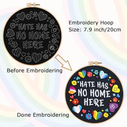 Nuberlic Embroidery Kit for Beginners - LGBT Love Pattern Adults Starter Cross Stitch Kit DIY Needlepoint with Hoop, Pre-Printed Fabric, Threads & Step-by-Step Guide - Image 5