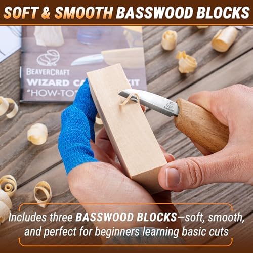 BeaverCraft Whittling Kit for Beginners, Wood Carving Kit for Beginners - Wood Carving Tools Woodworking Kit for Adults and Teens - Whittling Knife Kit with Wood Blocks - Wood Carving Set DIY03 Wizard - Image 5