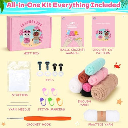 Fortuning's JDS Crochet Kit for Beginners, Couple Cat Crochet Kit for Beginners Adults Kids, Crochet Cat Kit with Step-by-Step Video Tutorials, Creative Handmade Crochet Gifts for Cat Lovers - Image 3