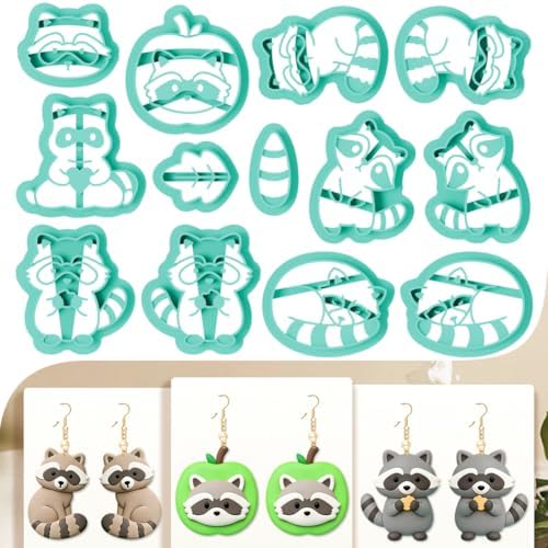 13Pcs Raccoon Polymer Clay Cutters Leaves Clay Earrings Cutters for Adults Cute Polymer Jewelry Cutter for Earrings Making Party DIY Craft Supplies by beinkmake