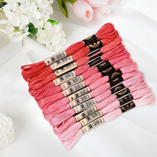 12 Skeins 105 Yards 6 Strands Pink Embroidery Floss Cord Friendship Bracelet String Threads Variegated Gradient Bulk Cross Stitch Thread Yarn Set for Sewing Making Knitting Craft DIY Supply - Image 3