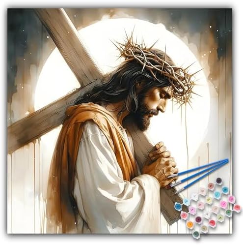 Paint by Numbers Kit for Adults, Jesus Cross Acrylic Canvas Painting Set by Offito
