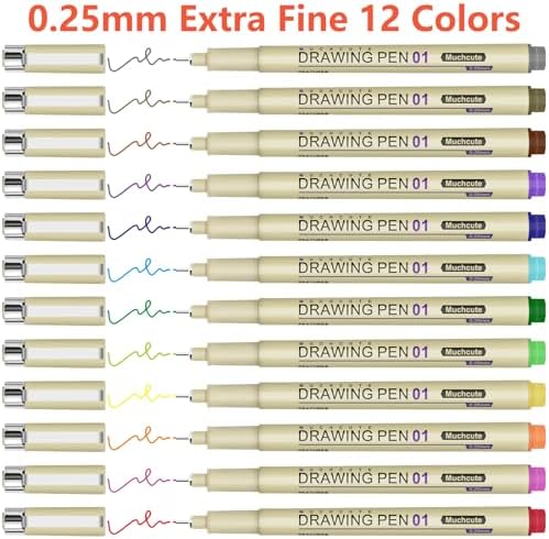 Muchcute Micro Fineliner Drawing Art Pens: 20 Set (12 Colors 01 & 8 Black) - Image 2