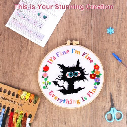 Haootadiy Beginner Embroidery Kit for Adults, Easy Cross Stitch Kit for Beginners and Adults, Full Embroidery Hoop Kit with Needles and Thread Included (Pattern 1) - Image 5
