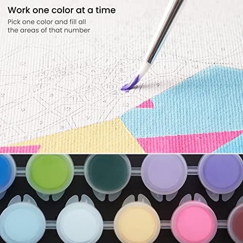 ARTEZA Paint by Number for Adults, 12x16 Inches, 21 Pieces, Turtle Paint by Numbers Kit, Comes with 1 Canvas Panel, 12 Acrylic Paint Pots, 5 Paintbrushes, Art Supplies for Home & Office Wall Decor - Image 4