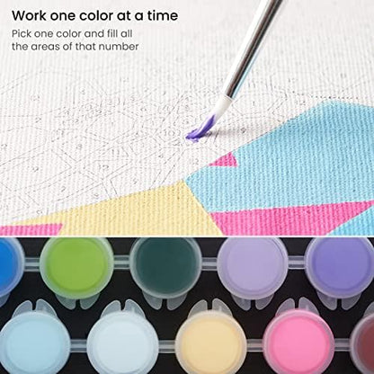 ARTEZA Paint by Number for Adults, 12x16 Inches, 21 Pieces, Turtle Paint by Numbers Kit, Comes with 1 Canvas Panel, 12 Acrylic Paint Pots, 5 Paintbrushes, Art Supplies for Home & Office Wall Decor - Image 4