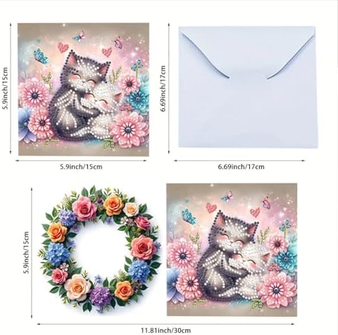 jinglinhh 6pcs Diamond Art Painting Sunflower Daisy Flowers Cat Greeting Cards with Envelopes, DIY Card Making Kits for Adults, Diamond Art Postcards Christmas Cards Craft Gifts - Image 2