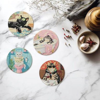 8 Pcs Cat Diamond Art Coasters Kit for Adults, Diamond Painting Coasters - Image 5