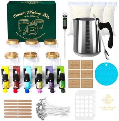 Aeraroma Candle Making Kit for Adults, Soy Candle Making Kit for Beginner - DIY Starter Candle Making Supplies with 900ml Candle Make Pouring Pot & Glass Jars, Perfect for Home Decorations by AeraromaWorldofFragrance