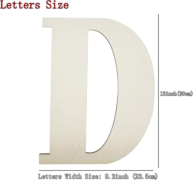 Big Unfinished Wooden Letters for Wall Decor 12 Inch Large Wooden Alphabet Blank Unfinished Wooden Letters for Craft Projects Birthday Party Wedding Wine Bar Sign - D
