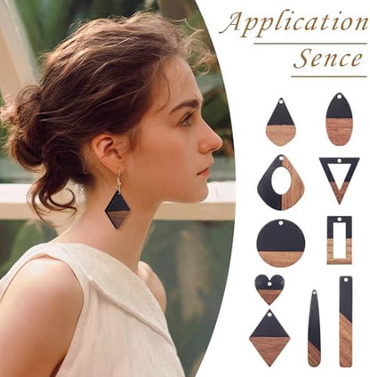 FASHEWELRY 20Pcs Resin Wooden Pendants 10 Styles Rectangle Teardrop Rhombus Flat Round Geometry Vintage Resin Wood Statement for Jewelry Making - Image 6