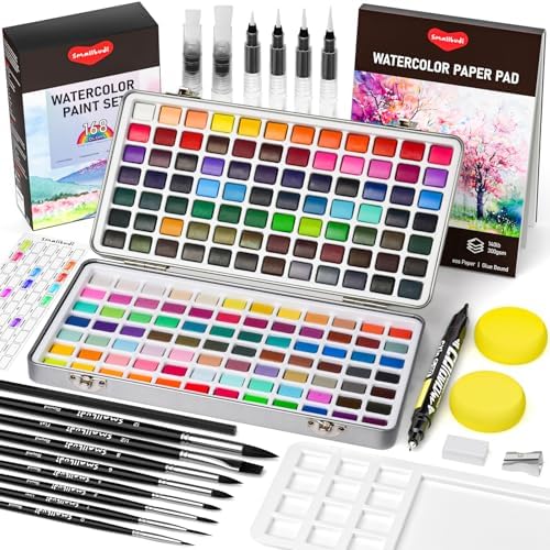 Smallbudi All in One Watercolor Paint Set 168 Colors with Portable Box by Smallbudi