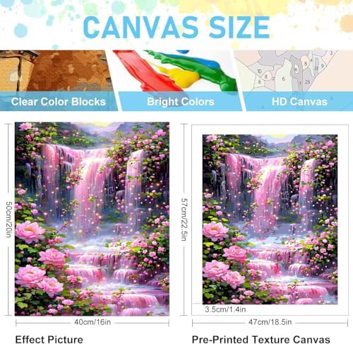 Mrnsiet Paint by Numbers Kit for Adults Beginners, Waterfall Landscape Adult Paint by Numbers on Canvas, Without Frame Acrylic Painting Crafts for Home Decor (16x20inch) - Image 3
