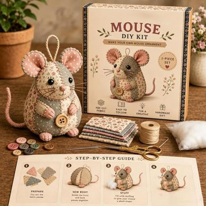 Embroidery DIY Kit with Buttons Fabric Mouse Home Decor - Image 4
