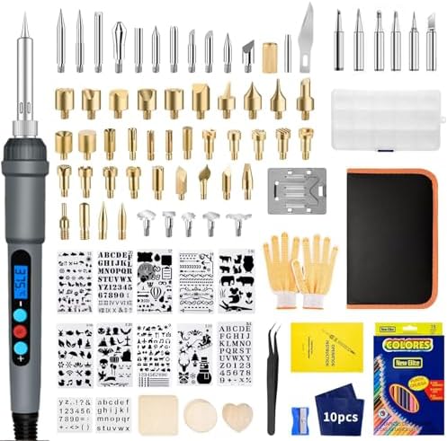 Wood Burning Kit for Adults with Gloves, 113pcs Wood Burning Pen Tool Set with Adjustable Temperature 200~500 °C Switch Pyrography Pen Kit for DIY Embossing Carving Solderin by PowerRider